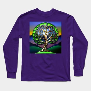 Celtic Stained Glass Tree of Life at Sunset Long Sleeve T-Shirt